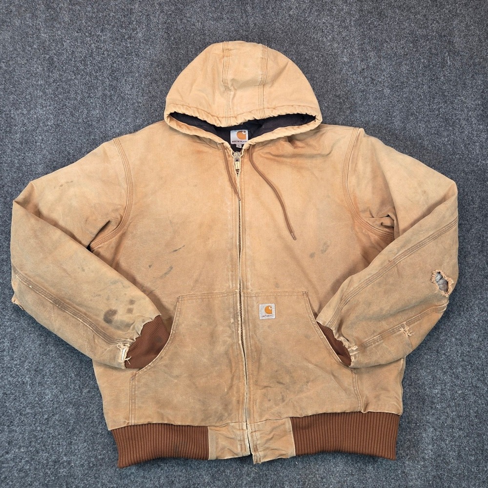 Carhartt J140 Duck Active Jacket Mens L Tall Brown Quilted Flannel Lined USA